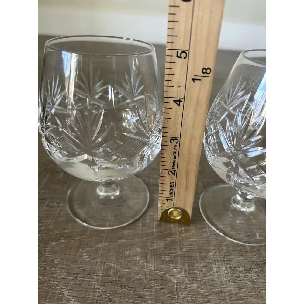 Vintage Tiffany & Co Crystal Newport Brandy Cognac Snifters 5” PAIR Etched
